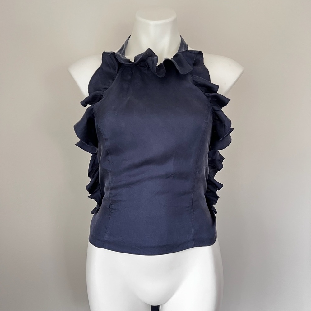 J.Crew Collection Navy Ruffle Halter Top - Picture 3 of 7
